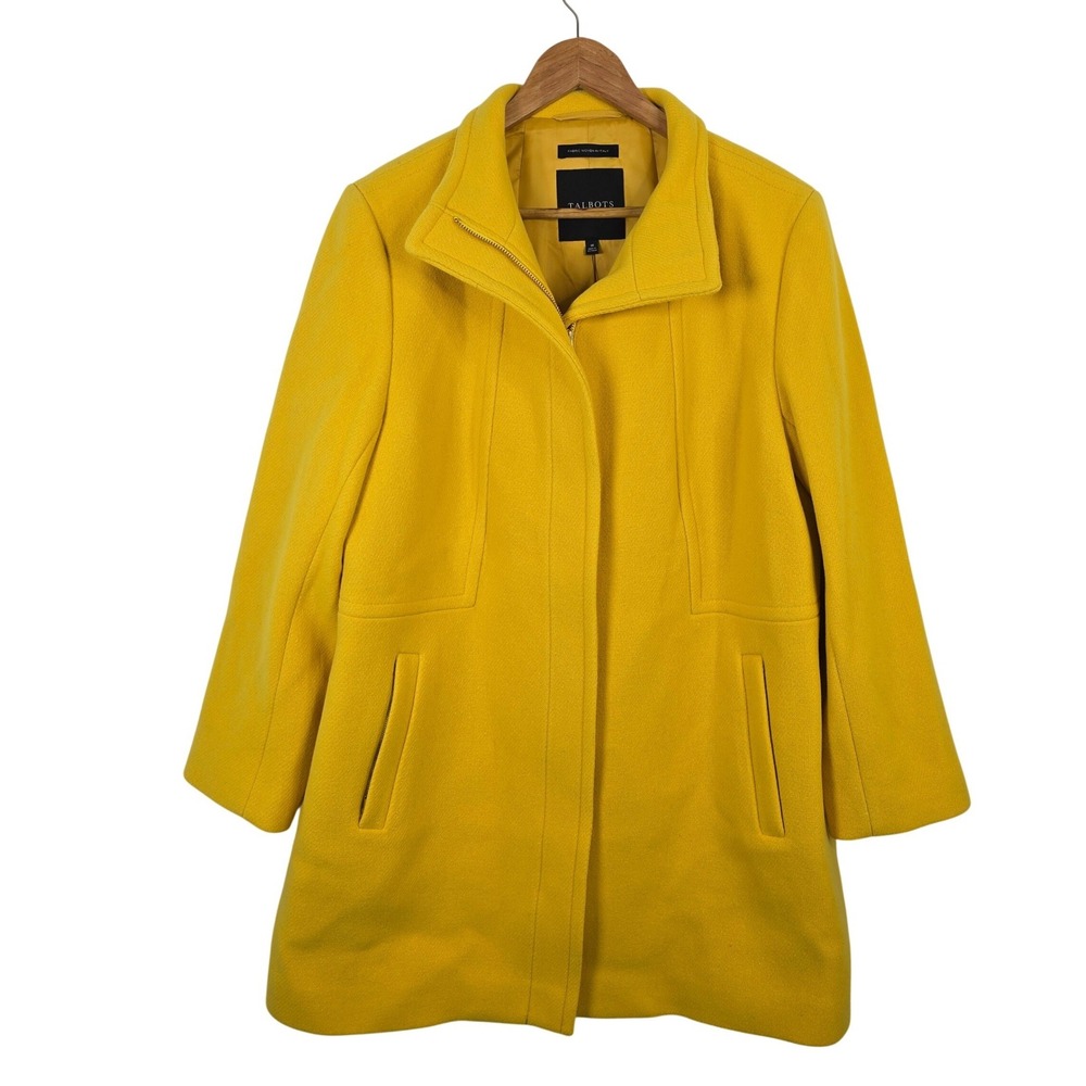 Talbots Yellow Wool Blend Zip Front Stand Collar Coat Size 18 New Italian Fabric